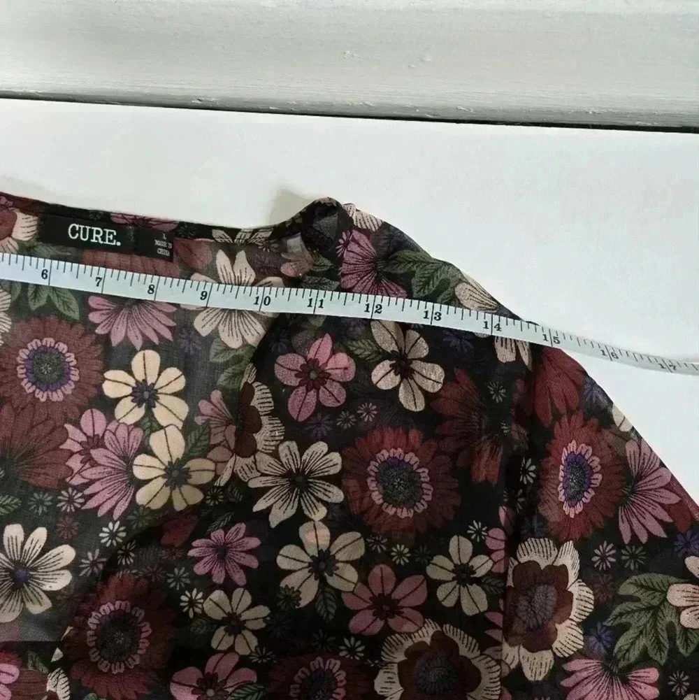 Boho 70s floral sheer cover up robe size Large - Picture 7 of 9